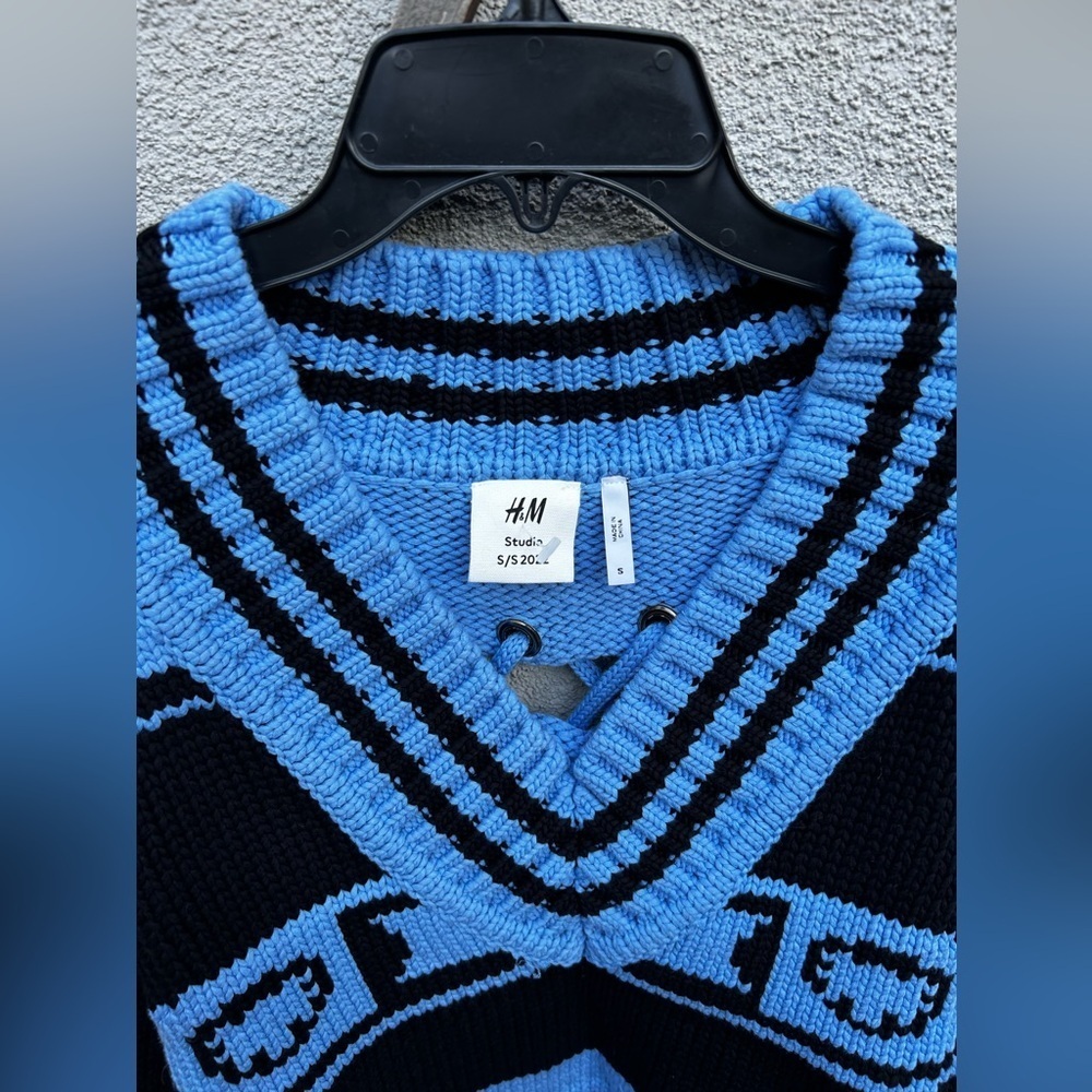 H&M Studio Collection Chunky Knit Sweater Black/Blue - Picture 9 of 14